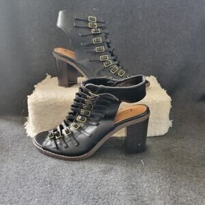 Est 1946 Women's Black Modified Gladiator Sandal Shoes Stacked Heel Zip 7M